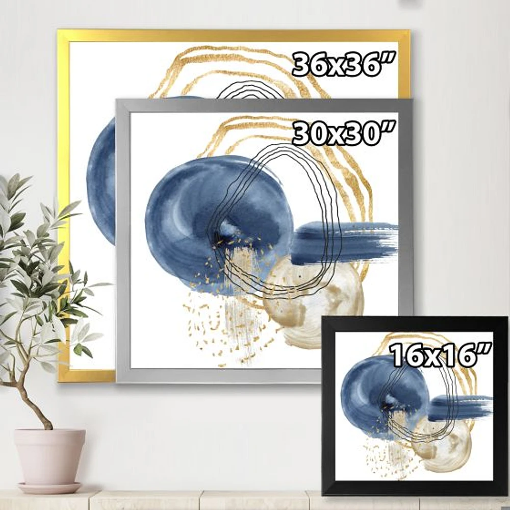 Abstract Dark Blue Gold & Black Underwater Life Canvas Wall Art Print