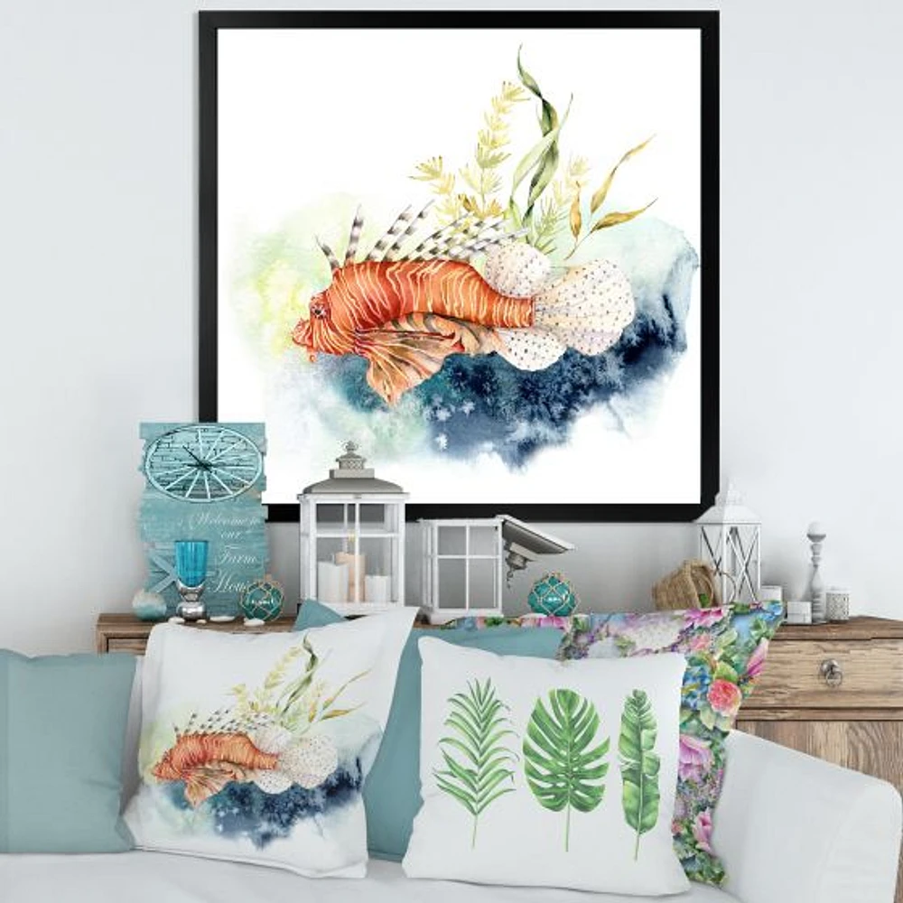 Lionfish and Kelp with Coral Reef Laminaria  Canvas Wall Art Print