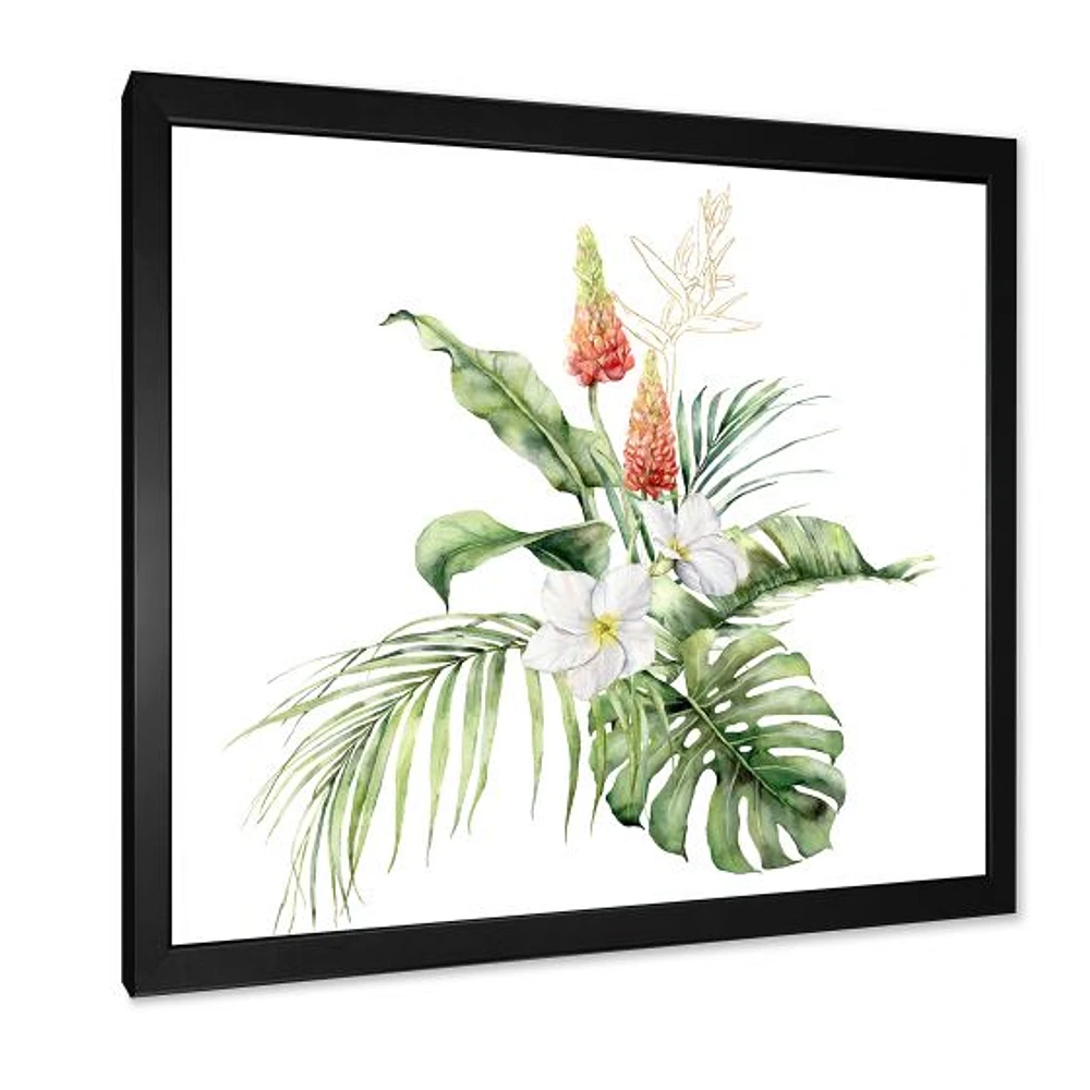 Tropical Bouquet with Lupine Plumeria Palm Leaves  Wall Art