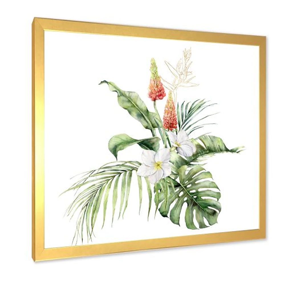 Toile imprimée « Tropical Bouquet with Lupine Plumeria Palm Leaves »