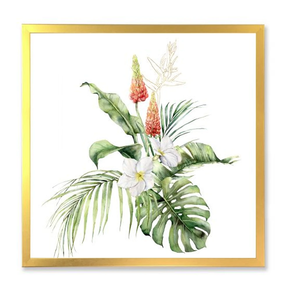 Tropical Bouquet with Lupine Plumeria Palm Leaves  Wall Art