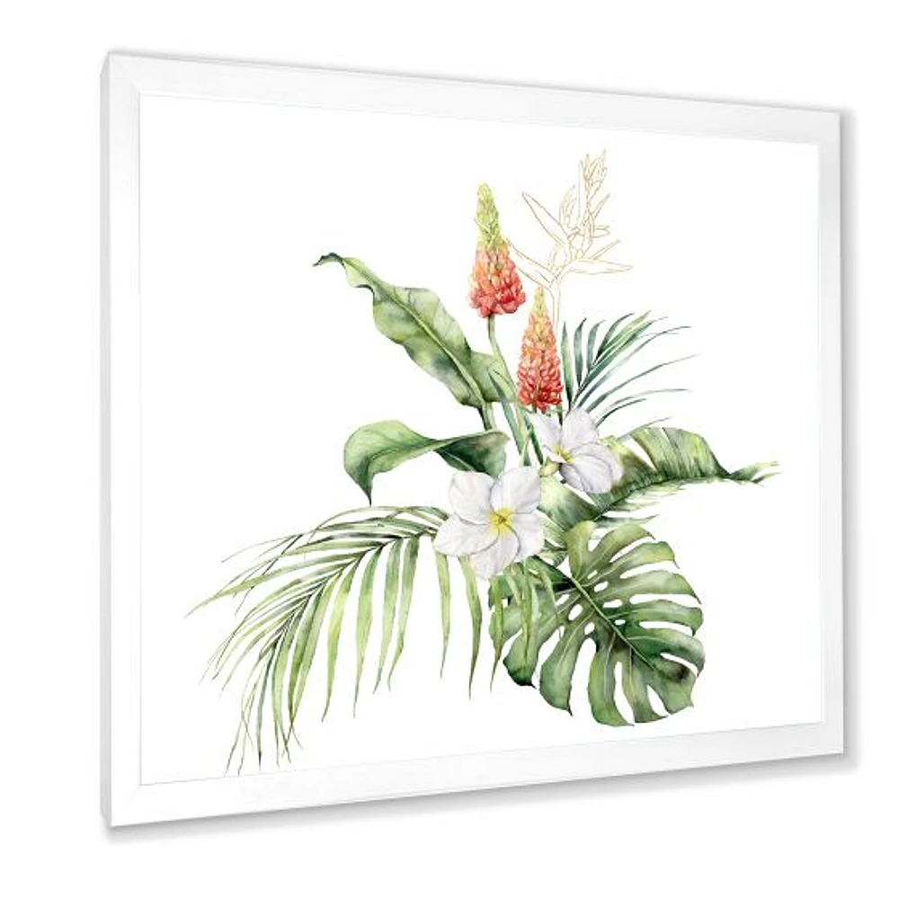 Toile imprimée « Tropical Bouquet with Lupine Plumeria Palm Leaves »