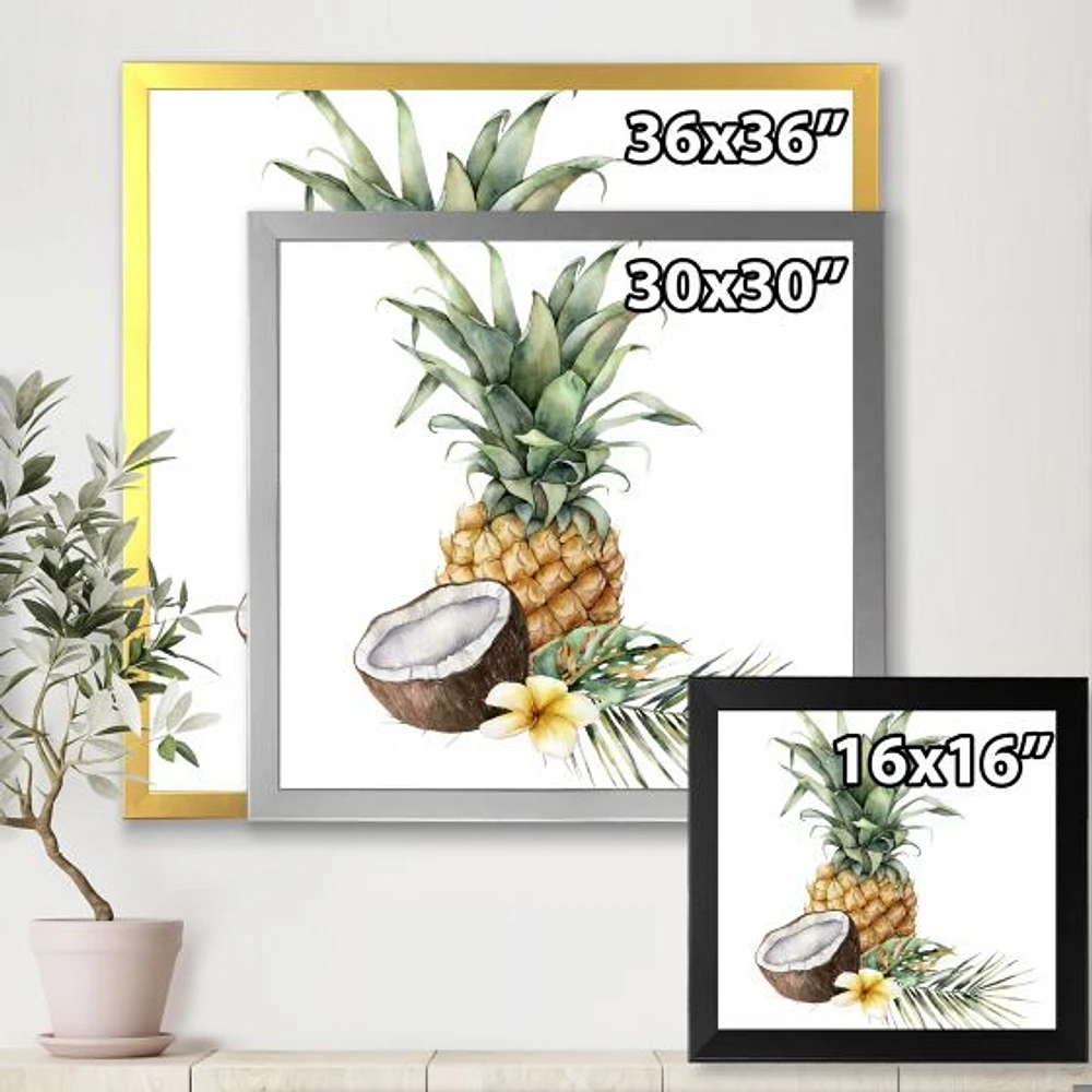 Toile « Pineapple with Coconut Plumeria and Palm Leaves »