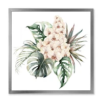 Bouquet with Orchids Monstera and Coconut Leaves Canvas Wall Art Print