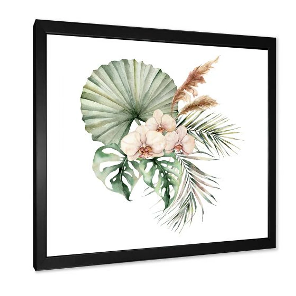 Tropical Bouquet with Orchids Palm Leaves  Canvas Wall Art Print