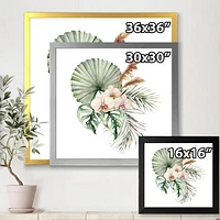 Tropical Bouquet with Orchids Palm Leaves  Canvas Wall Art Print