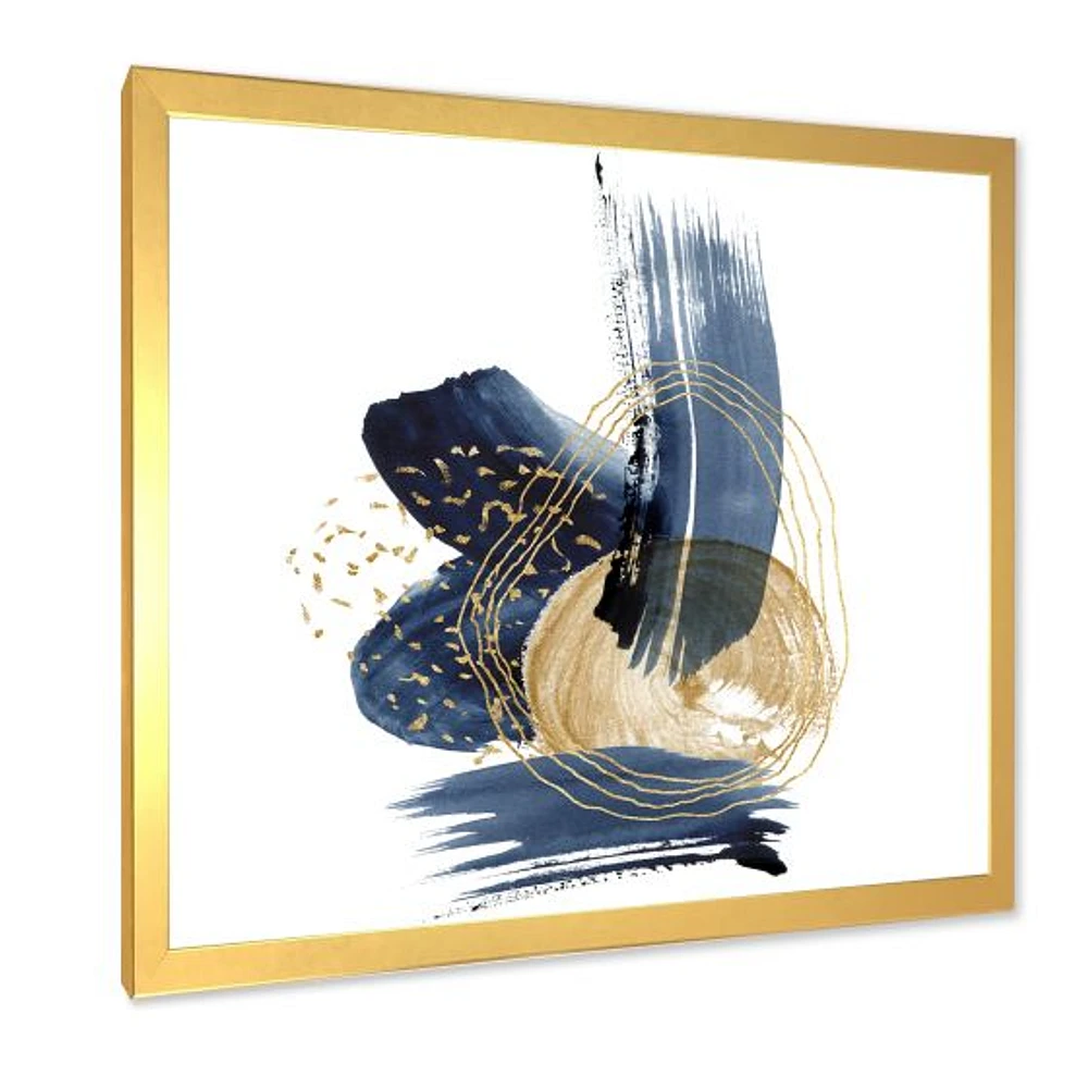 Landscape of Dark Blue Mountains & Gold Strokes II  Wall Art