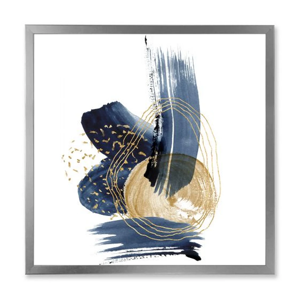 Landscape of Dark Blue Mountains & Gold Strokes II  Wall Art