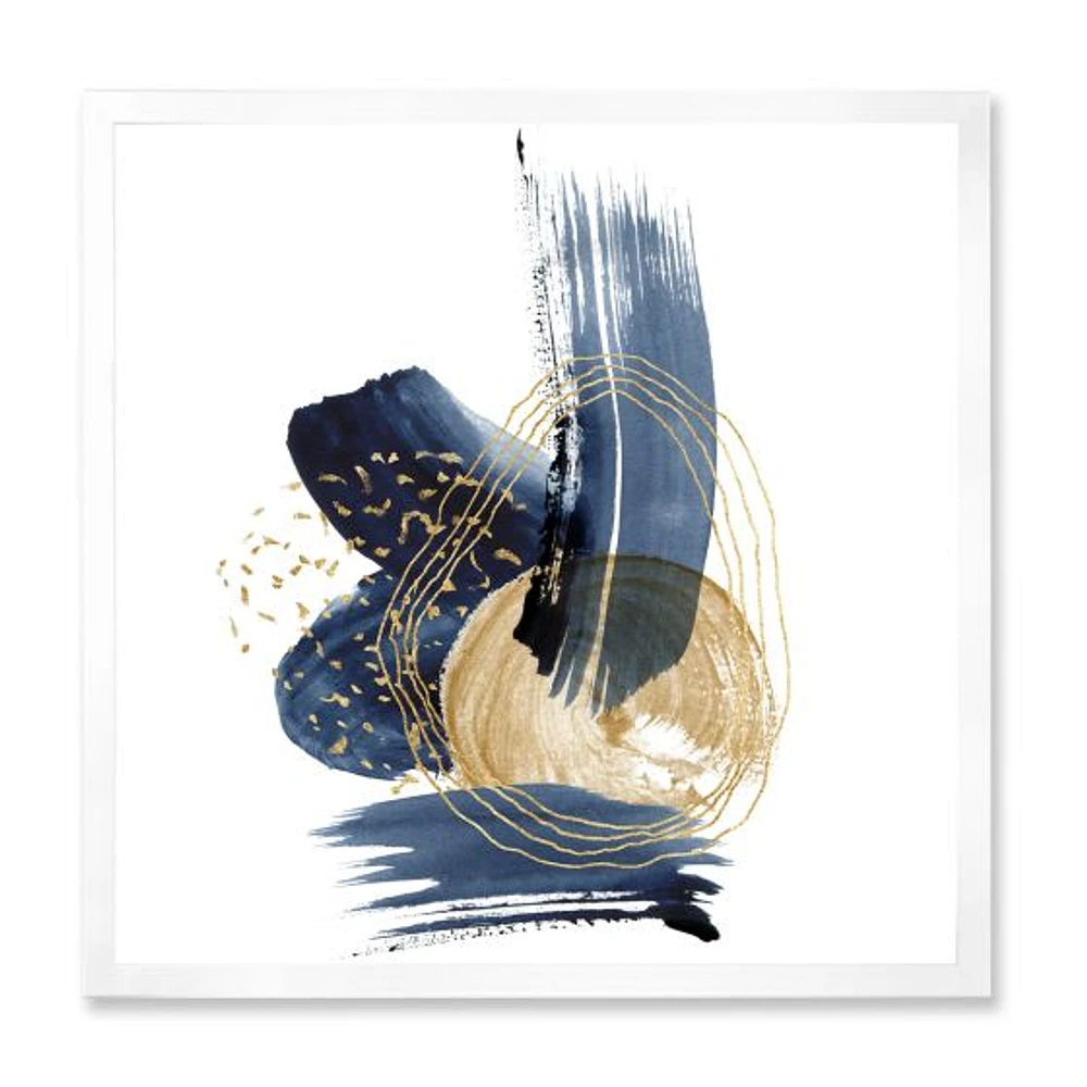 Landscape of Dark Blue Mountains & Gold Strokes II  Wall Art