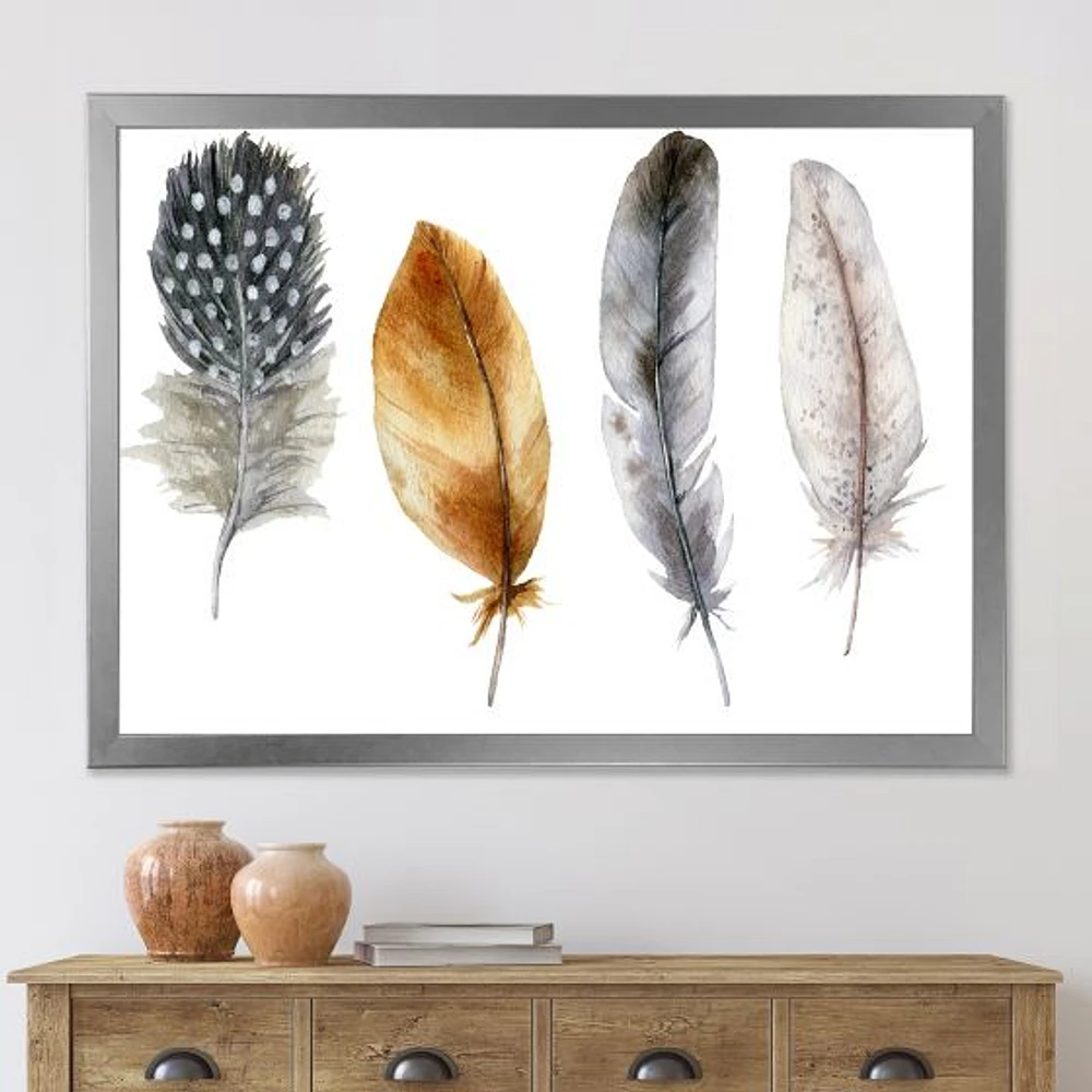 Boho Feather Orange & Blue Striped Polka Dots  Canvas Wall Art Print