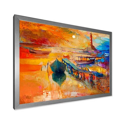Boats Resting on The Water Near Coastal Town III  Canvas Wall Art Print