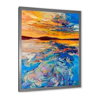 Orange Sunset Over Whirly Blue Waves  Canvas Wall Art Print