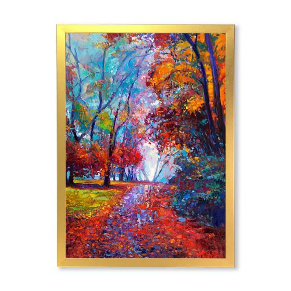 Little Road Through Red Autumn Landscape Wall Art