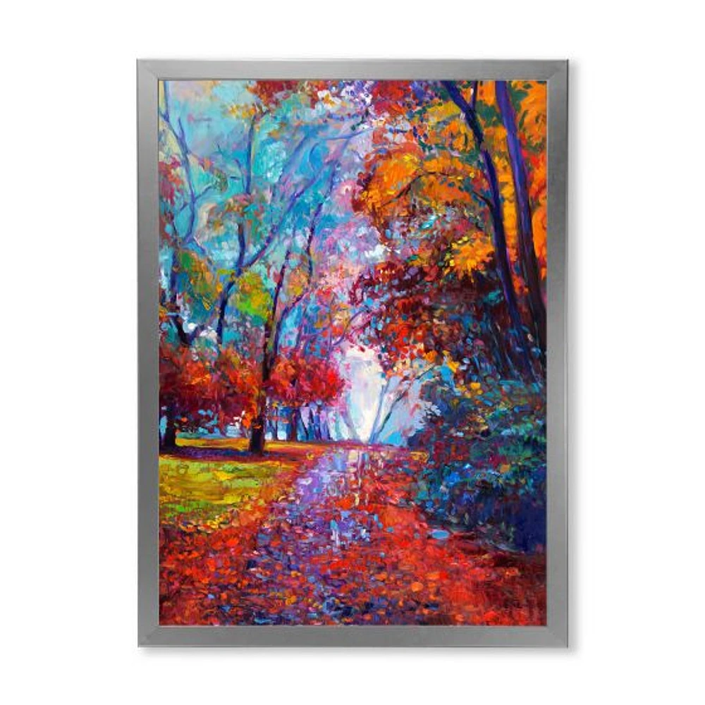 Little Road Through Red Autumn Landscape Wall Art