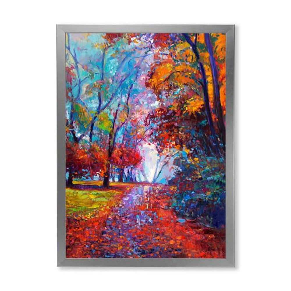 Little Road Through Red Autumn Landscape Wall Art