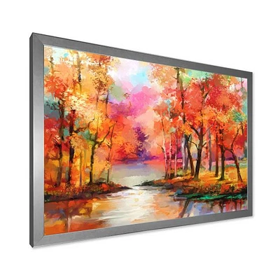 Colorful Autumn Trees by The Lake Canvas Wall Art Print