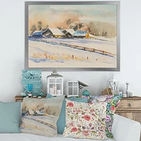 Small VIllage At Sunset Covered with Snow  Canvas Wall Art Print