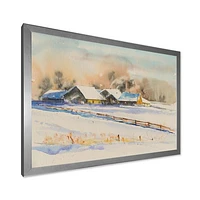 Small VIllage At Sunset Covered with Snow  Canvas Wall Art Print