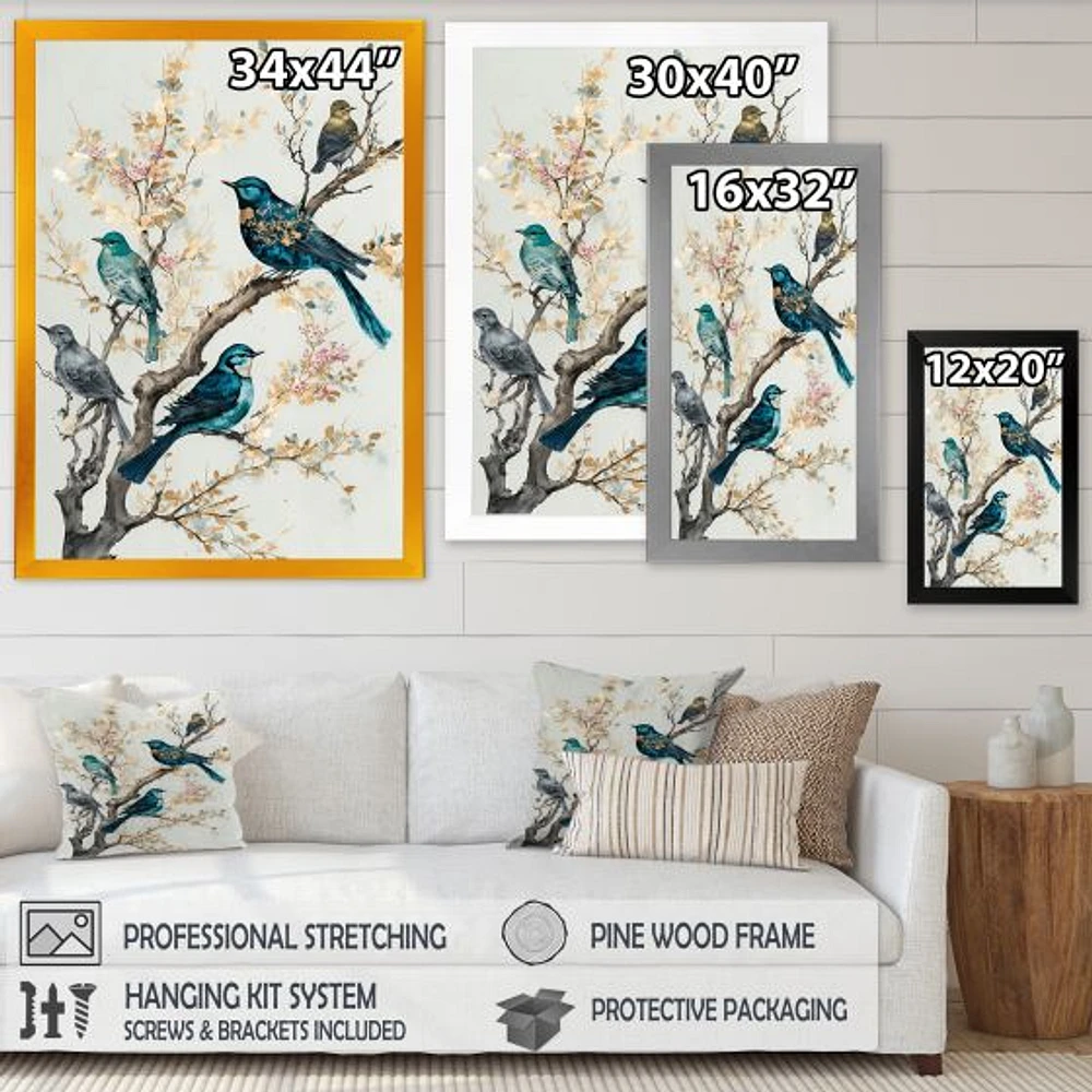 Multicolor Birds On Plum Blossoms Tree IX Wall Art