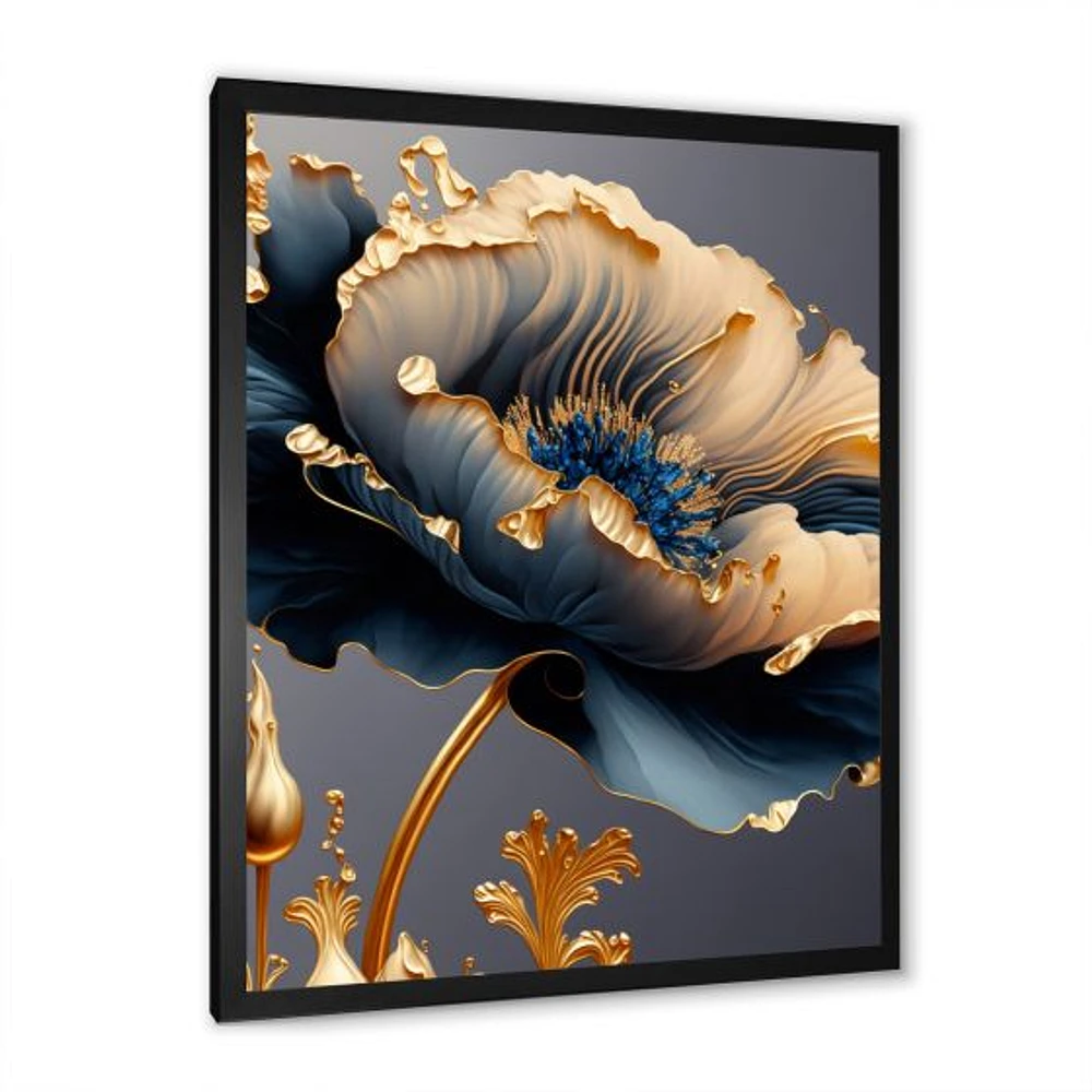 Deep Blue And Gold Single Flower VI Wall Art