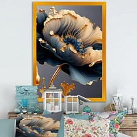 Deep Blue And Gold Single Flower VI Wall Art