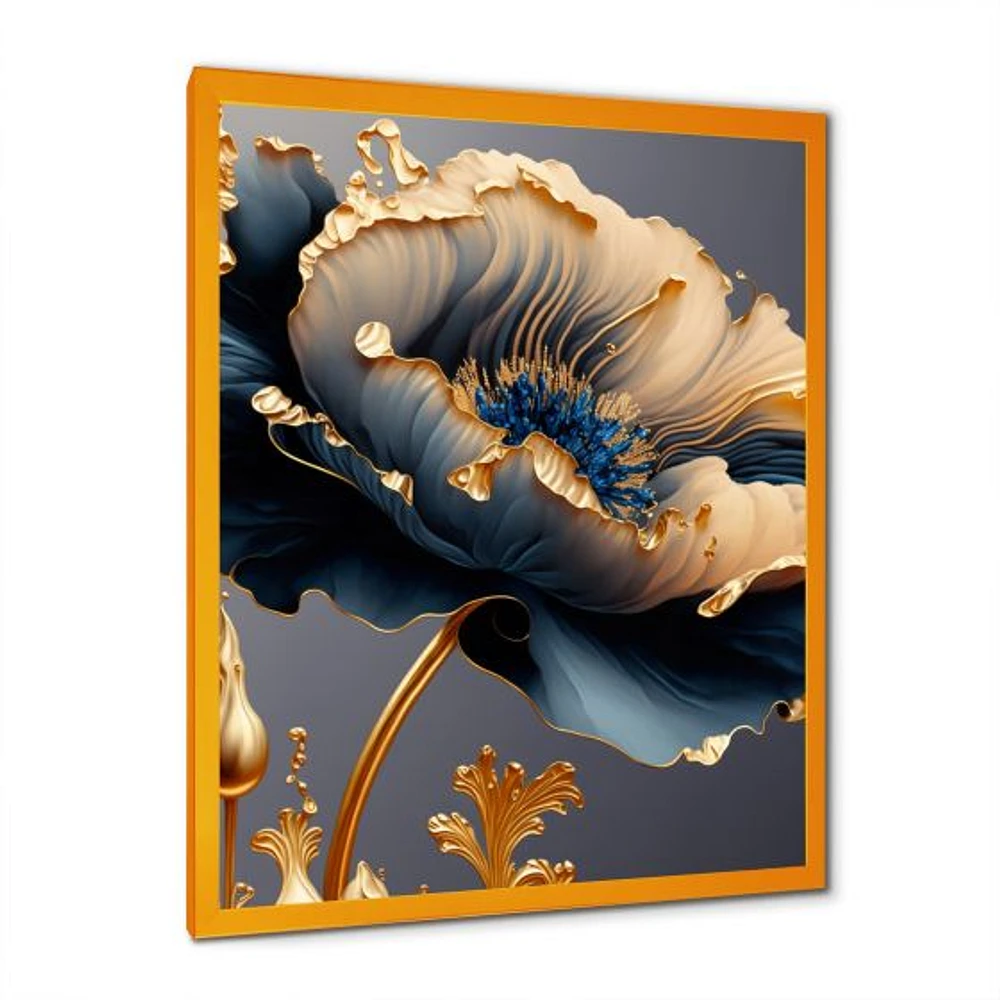 Deep Blue And Gold Single Flower VI Wall Art