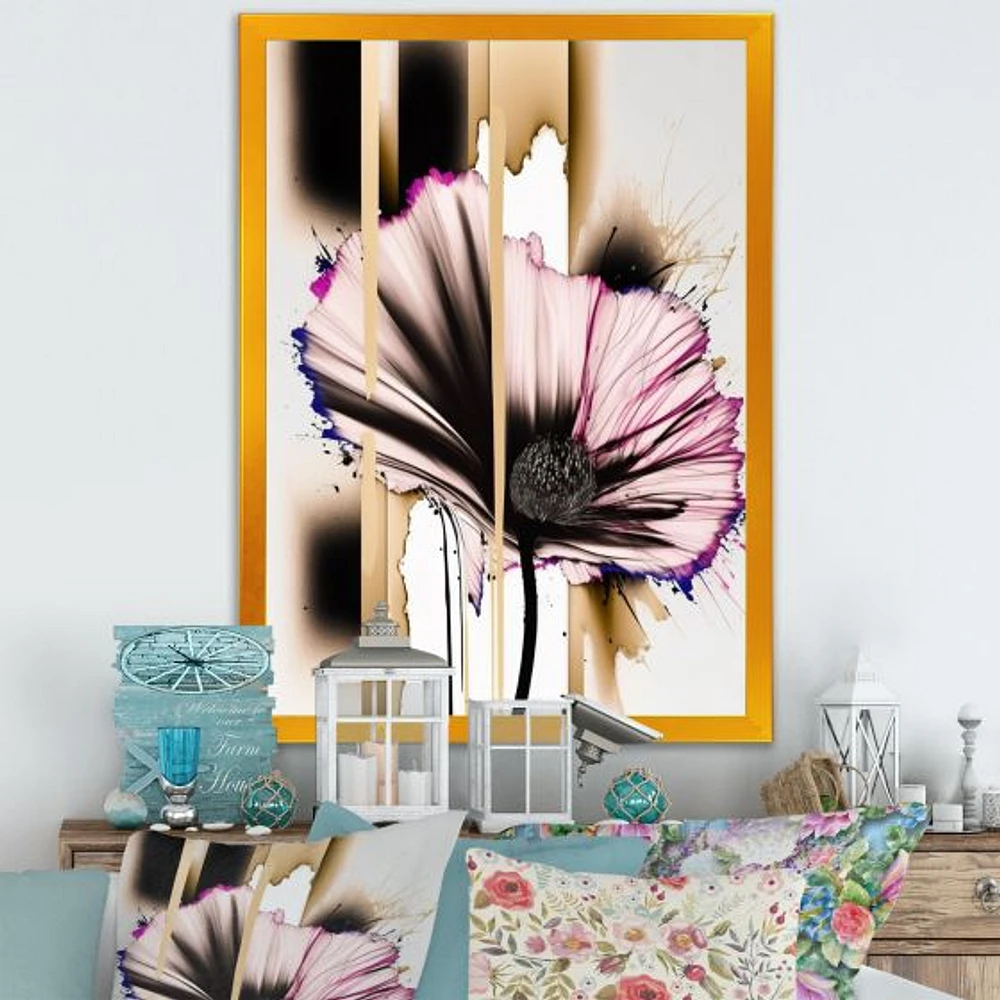 Pink Gerbera Flower On Abstract Fusion Wall Art