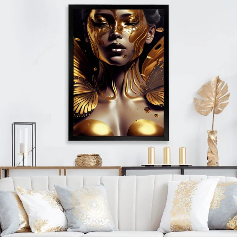 Woman With Black And Gold Butterflies I Wall Art