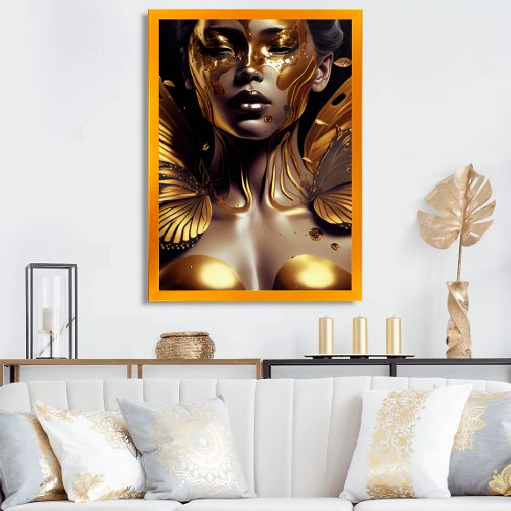 Woman With Black And Gold Butterflies I Wall Art