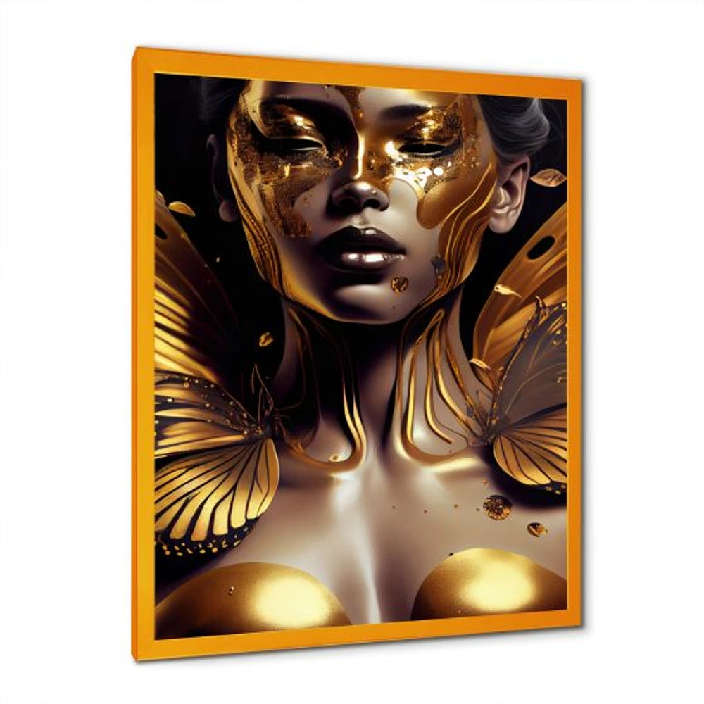 Woman With Black And Gold Butterflies I Wall Art