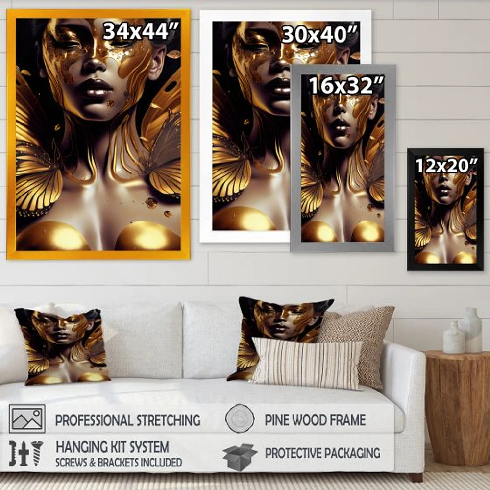 Woman With Black And Gold Butterflies I Wall Art