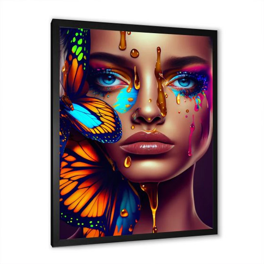 Woman With Colorful Butterfly I Wall Art