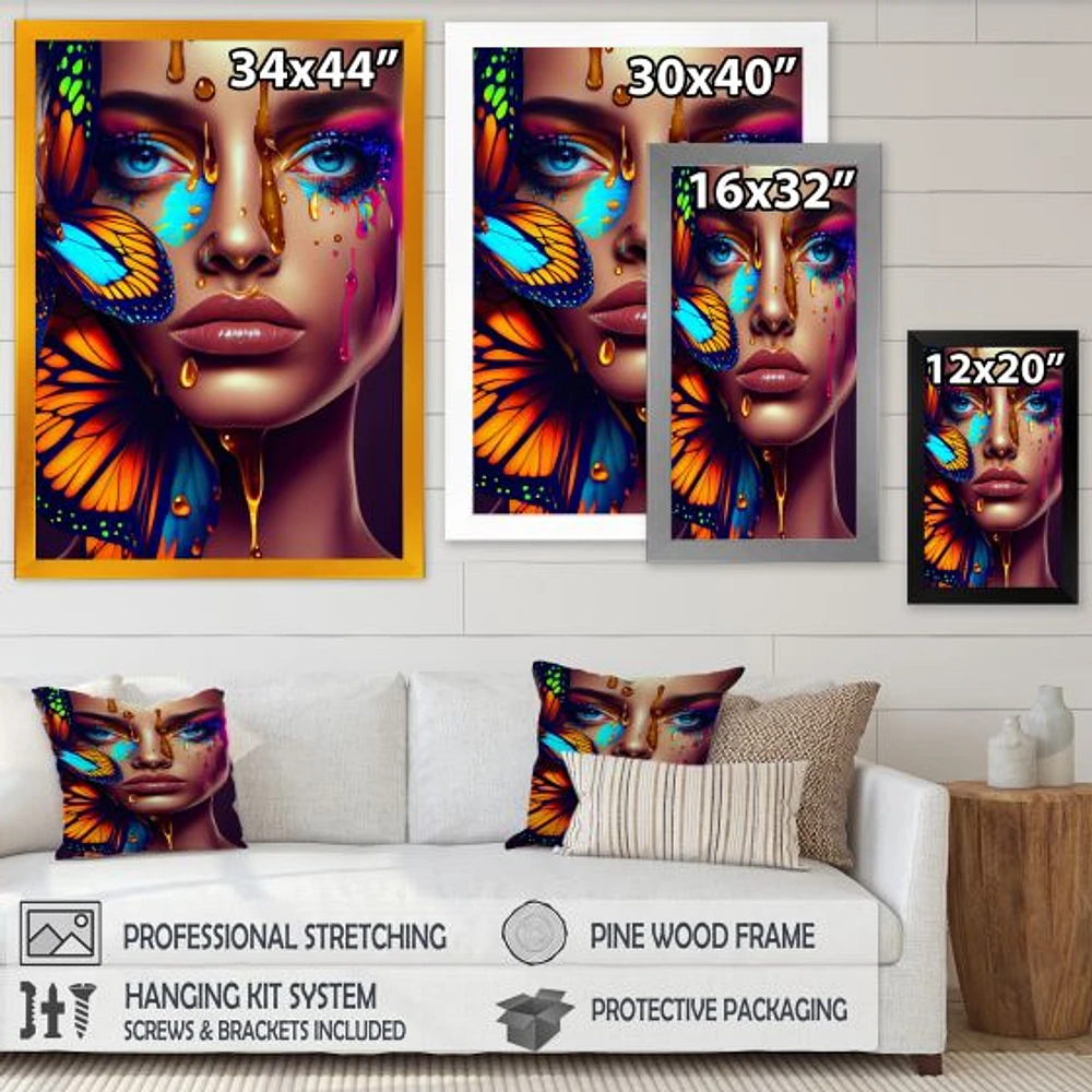 Woman With Colorful Butterfly I Wall Art