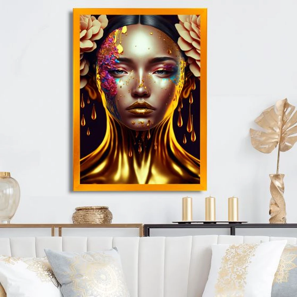 Gold Floral Woman Wall Art