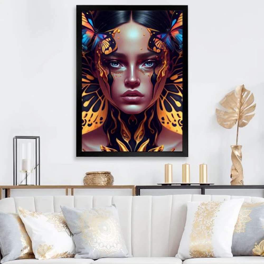 Woman With Colorful Butterfly V Wall Art