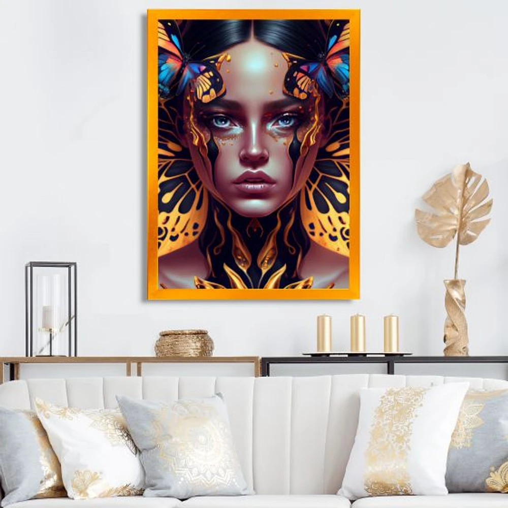 Woman With Colorful Butterfly V Wall Art