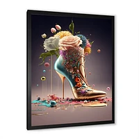 Gold Floral High Heel Shoes Wall Art