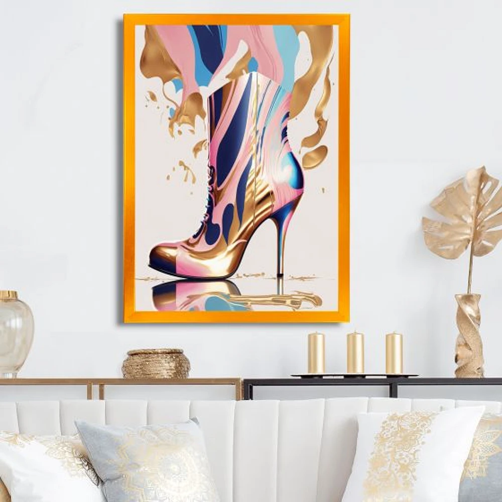 Pink And Blue Art Deco High Heel Boots Wall