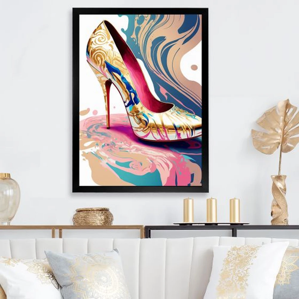 Pink And Blue Art Deco High Heel Shoes IV Wall