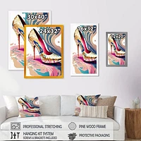 Pink And Blue Art Deco High Heel Shoes IV Wall