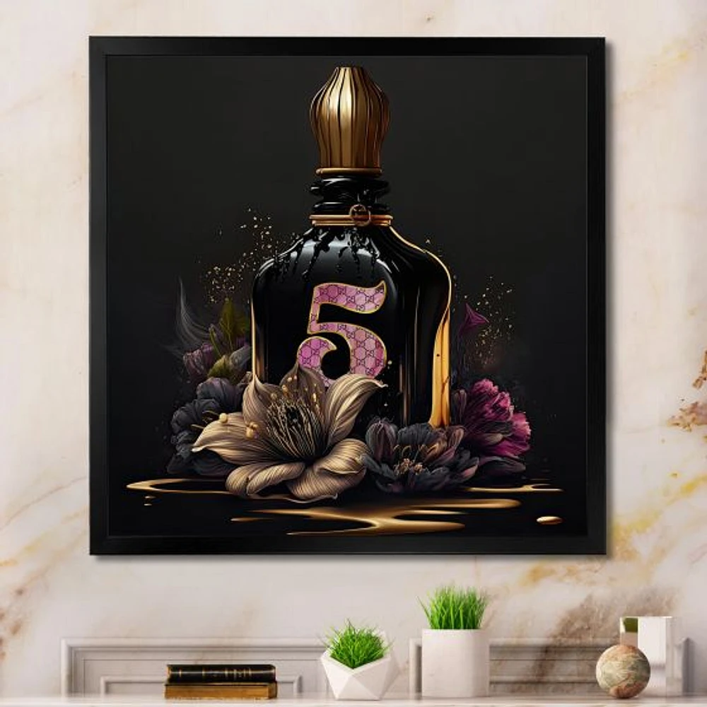 Chic Perfume Bottle With Pink Roses I Wall Art