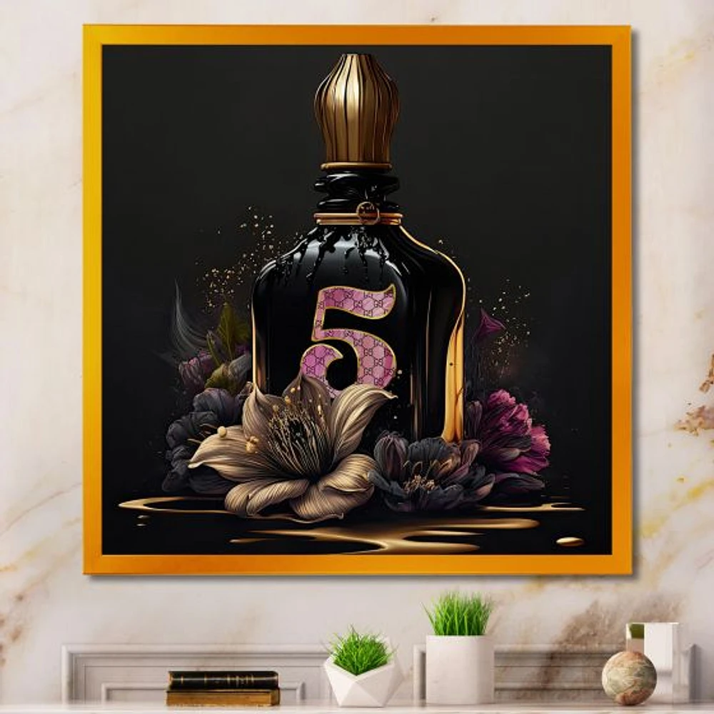 Chic Perfume Bottle With Pink Roses I Wall Art