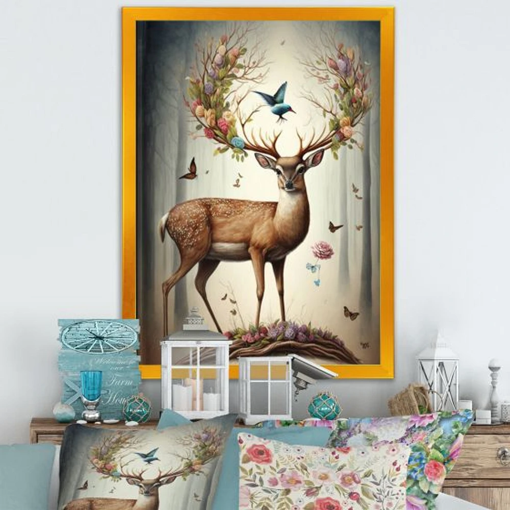 Deer With Blooming Antlers Wall Art