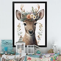 Cute Baby Caribou With Floral Crown I Wall Art