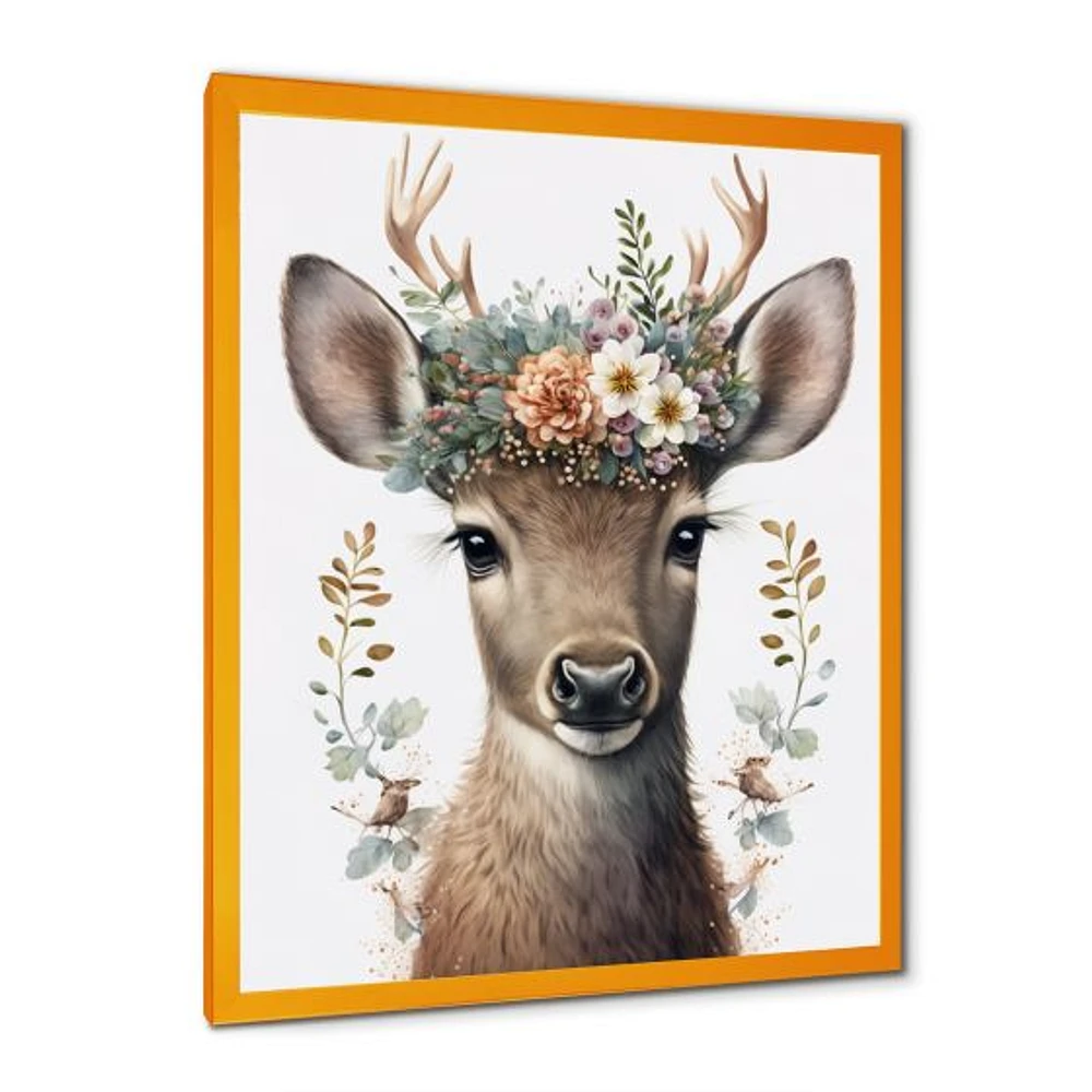 Cute Baby Caribou With Floral Crown I Wall Art