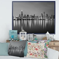 Chicago Skyline at Night Black and White  Wall Art