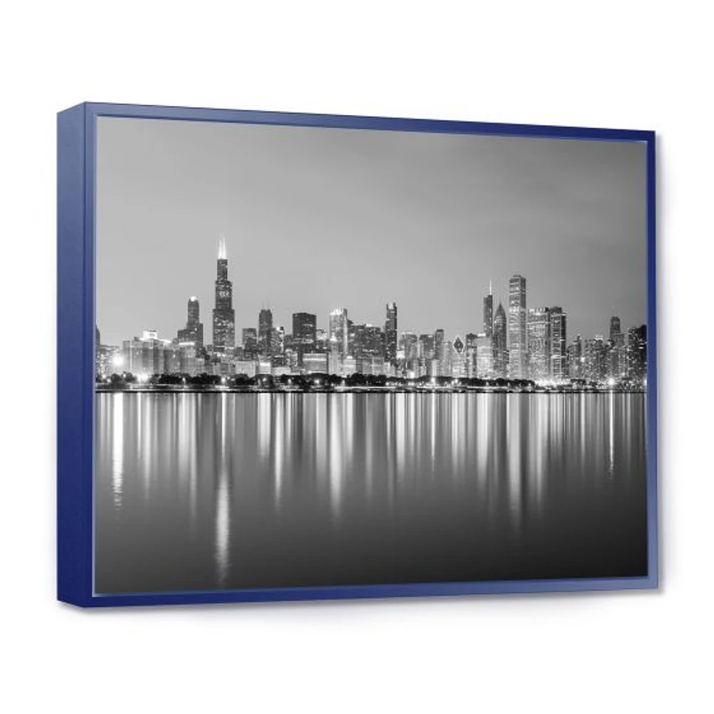 Toile « Chicago Skyline at Night Black and White