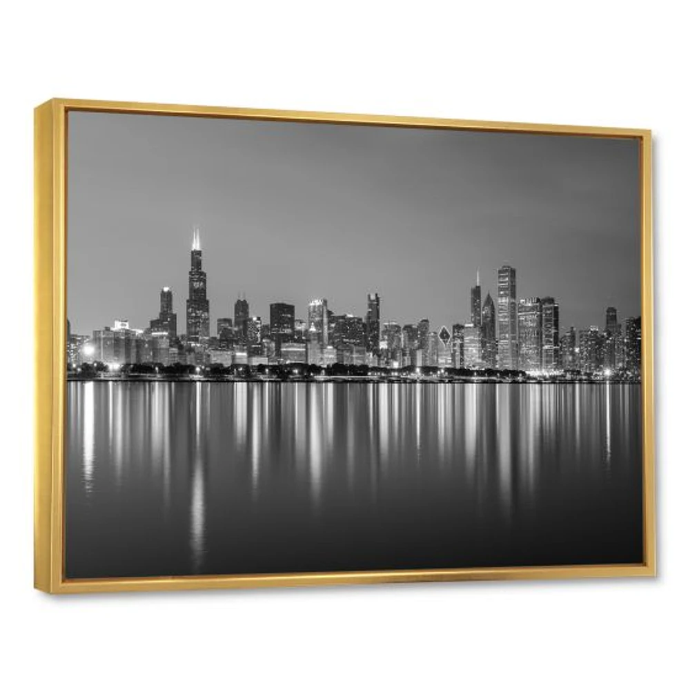 Toile « Chicago Skyline at Night Black and White