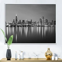 Chicago Skyline at Night Black and White  Wall Art