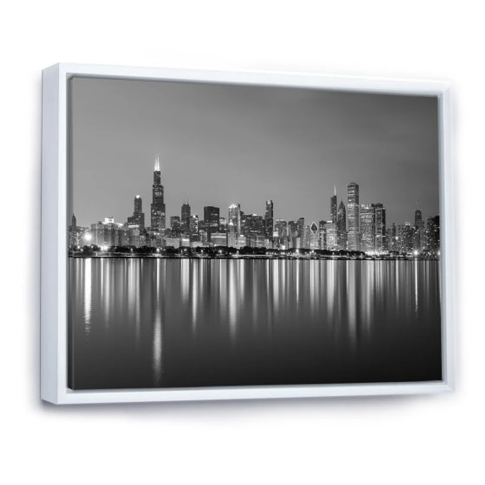 Toile « Chicago Skyline at Night Black and White